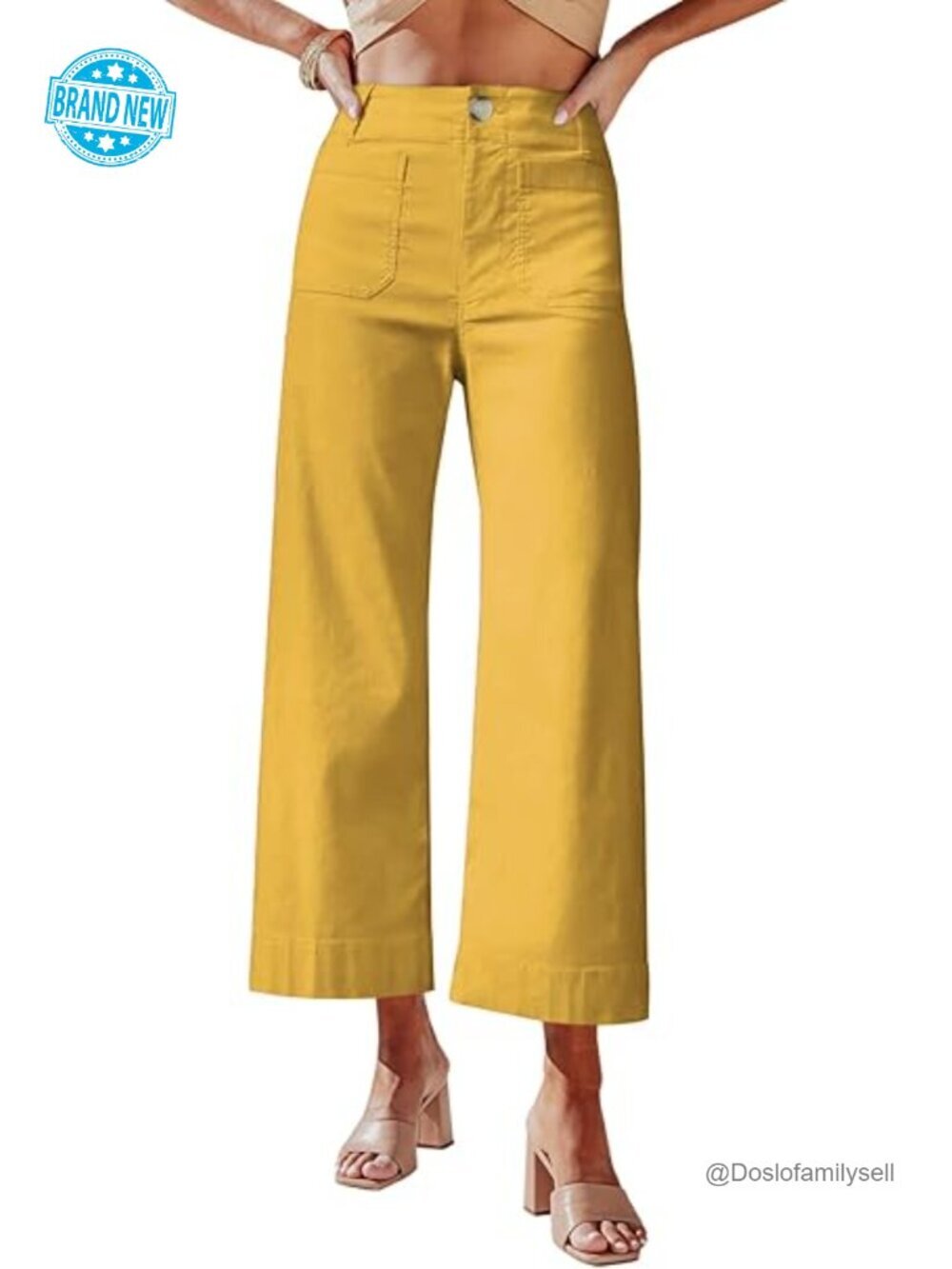 High Waisted Cropped Wide Leg Stretchy Pants with Pockets